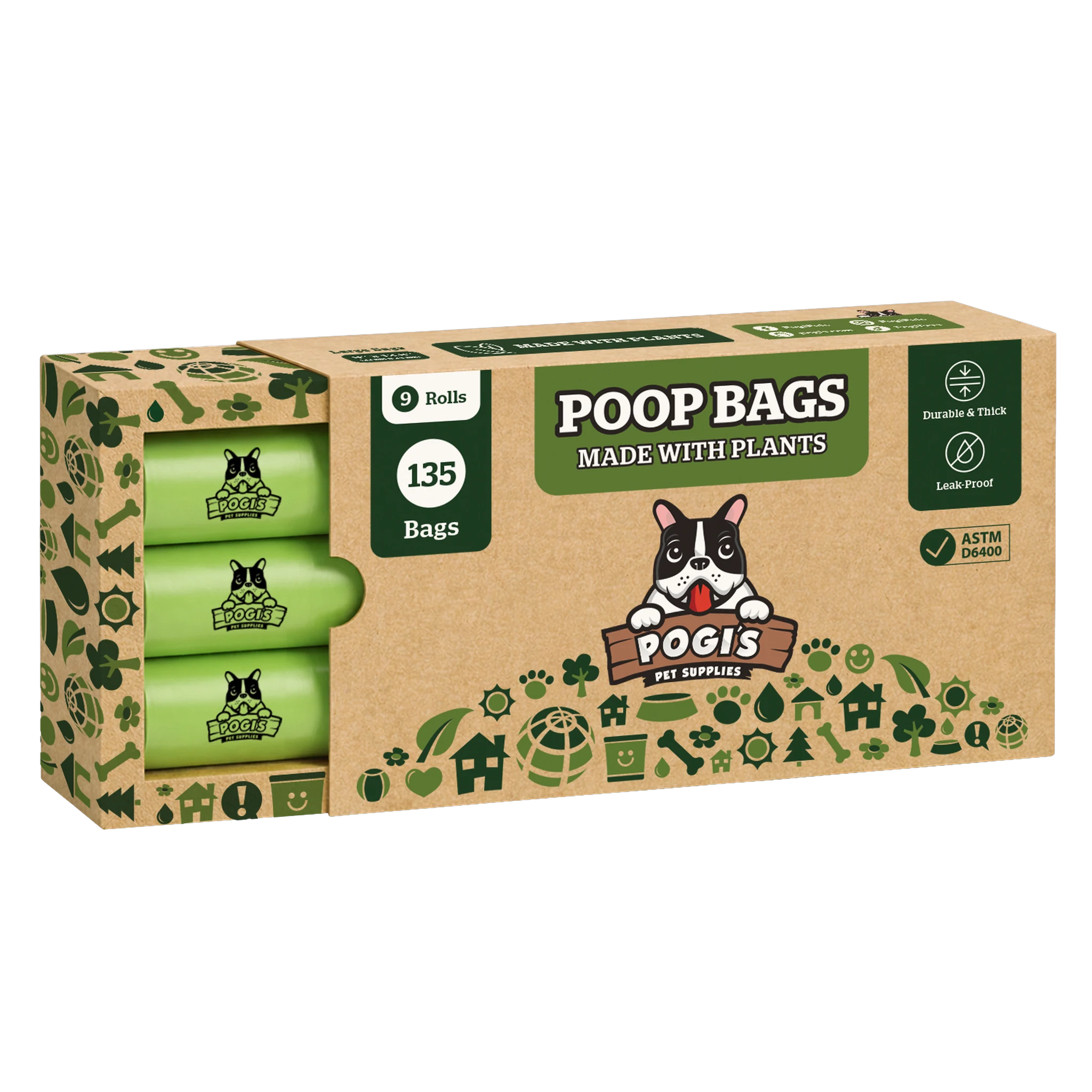 Pogi's Compostable Dog Poop Bags, certified compostable leak-proof bags