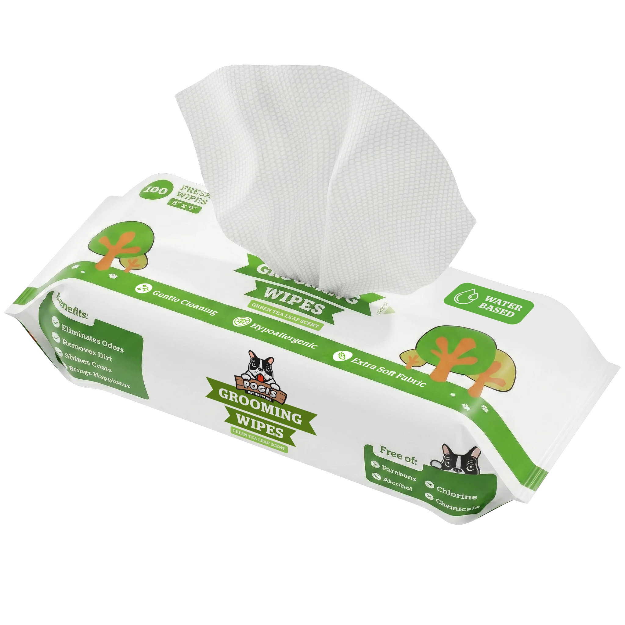Pogi's Dog Wipes, extra-large bamboo-fiber grooming wipes, green tea scent